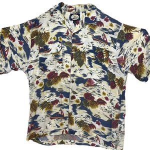 Tommy Bahama Yellow and Blue Sailboat Print Men's Short Sleeve Hawaiian Shirt M